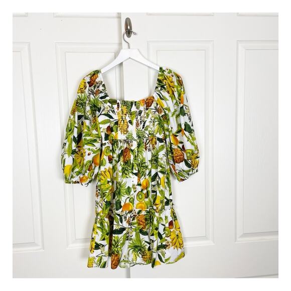 Cara Cara Sip Sip Banana Fruit Print Puff Sleeve Babydoll Cotton Dress Sz XS - Picture 7 of 12
